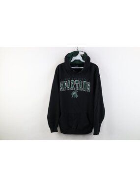 Vintage Y2K Mens Large Faded Michigan State University Hoodie Sweatshirt Black